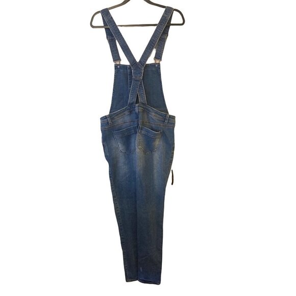 Denim Overalls Bib Stone Wash Blue Destroyed Distressed Button TINSLETOWN Medium - Picture 5 of 12